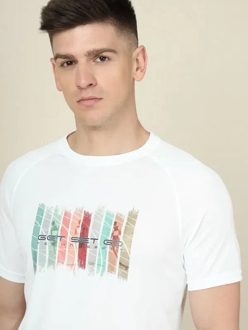 Men Graphic Printed Slim Fit Crew Neck T-shirt with TECHNO COOL+