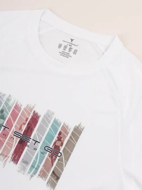 Men Graphic Printed Slim Fit Crew Neck T-shirt with TECHNO COOL+