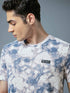Men Abstract Print Slim Fit Crew Neck T-shirt with TECHNO COOL+