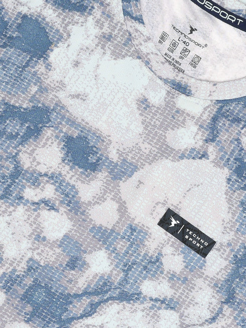 Men Abstract Print Slim Fit Crew Neck T-shirt with TECHNO COOL+