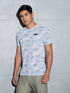 Men Abstract Print Slim Fit Crew Neck T-shirt with TECHNO COOL+