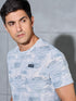 Men Abstract Print Slim Fit Crew Neck T-shirt with TECHNO COOL+
