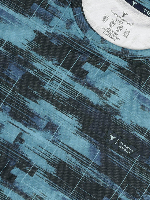 Men Abstract Print Slim Fit Crew Neck T-shirt with TECHNO COOL+