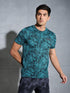 Men Abstract Print Slim Fit Crew Neck T-shirt with TECHNO COOL+