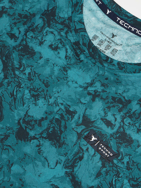Men Abstract Print Slim Fit Crew Neck T-shirt with TECHNO COOL+