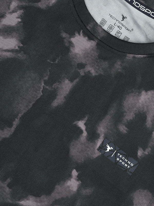 Men Abstract Print Slim Fit Crew Neck T-shirt with TECHNO COOL+