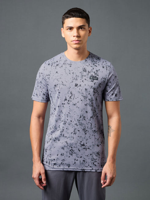 Men Abstract Print Slim Fit Crew Neck T-shirt with TECHNO COOL+