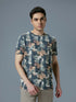 Men Abstract Print Slim Fit Crew Neck T-shirt with TECHNO COOL+