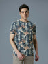 Men Abstract Print Slim Fit Crew Neck T-shirt with TECHNO COOL+