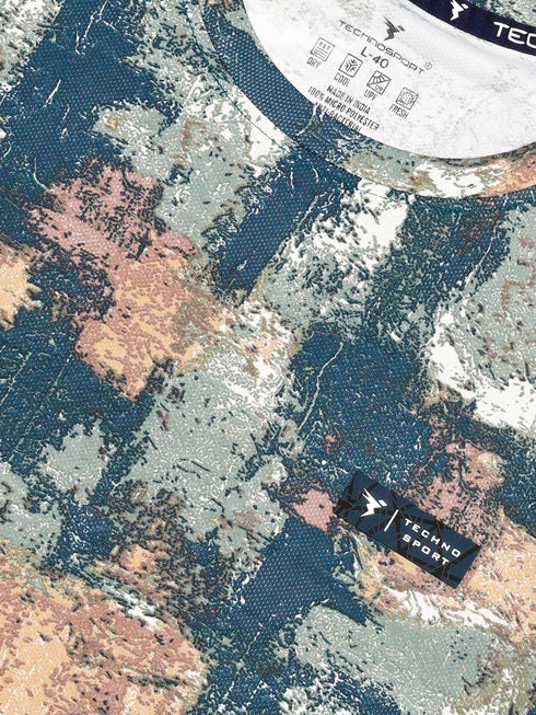 Men Abstract Print Slim Fit Crew Neck T-shirt with TECHNO COOL+