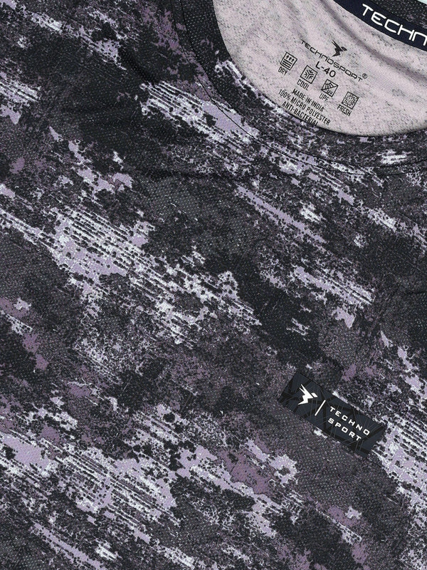 Men Abstract Print Slim Fit Crew Neck T-shirt with TECHNO COOL+