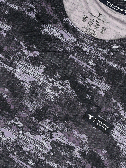 Men Abstract Print Slim Fit Crew Neck T-shirt with TECHNO COOL+