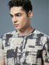 Men Abstract Print Slim Fit Crew Neck T-shirt with TECHNO COOL+
