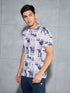 Men Abstract Print Slim Fit Crew Neck T-shirt with TECHNO COOL+