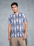 Men Abstract Print Slim Fit Crew Neck T-shirt with TECHNO COOL+