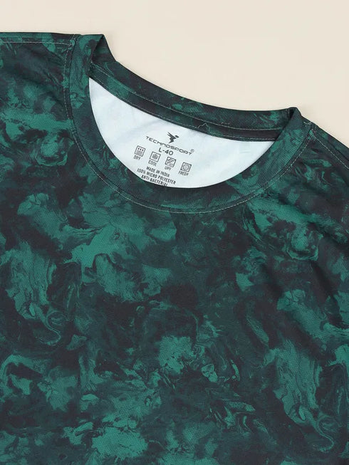 Men Abstract Print Slim Fit Crew Neck T-shirt with TECHNO COOL+