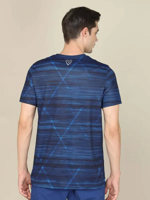Men Abstract Print Slim Fit Crew Neck T-shirt with TECHNO COOL+