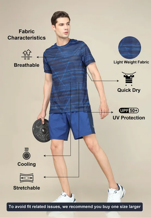 Men Abstract Print Slim Fit Crew Neck T-shirt with TECHNO COOL+