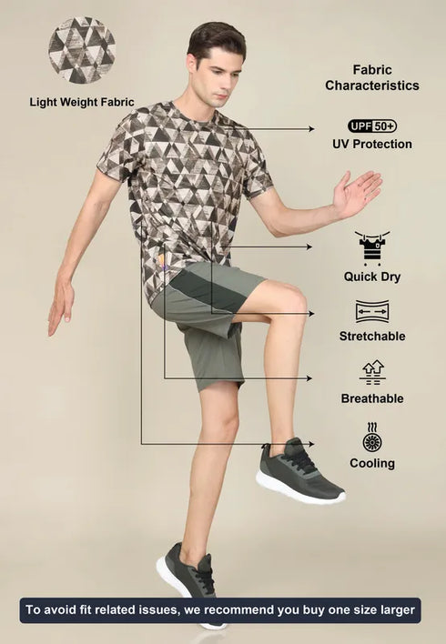 Men Abstract Print Slim Fit Crew Neck T-shirt with TECHNO COOL+