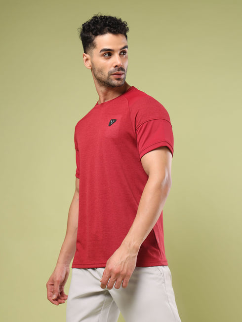 Men Solid Slim Fit Crew Neck T-shirt with DOUBLE COOL