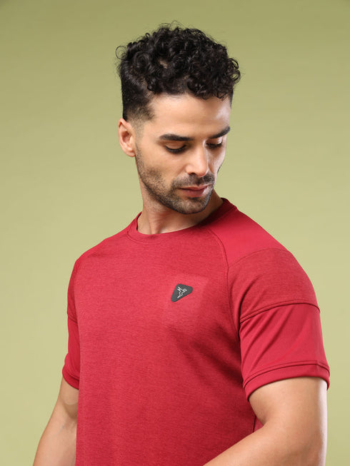 Men Solid Slim Fit Crew Neck T-shirt with DOUBLE COOL