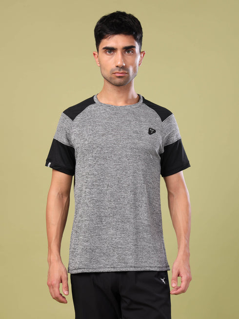Men Solid Slim Fit Crew Neck T-shirt with DOUBLE COOL