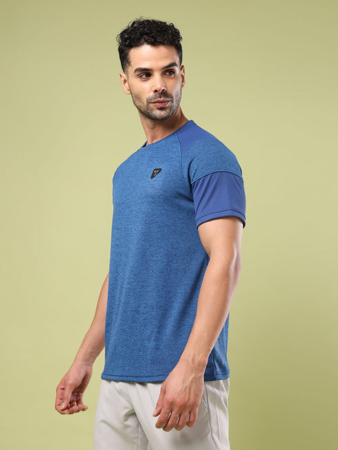 Men Solid Slim Fit Crew Neck T-shirt with DOUBLE COOL