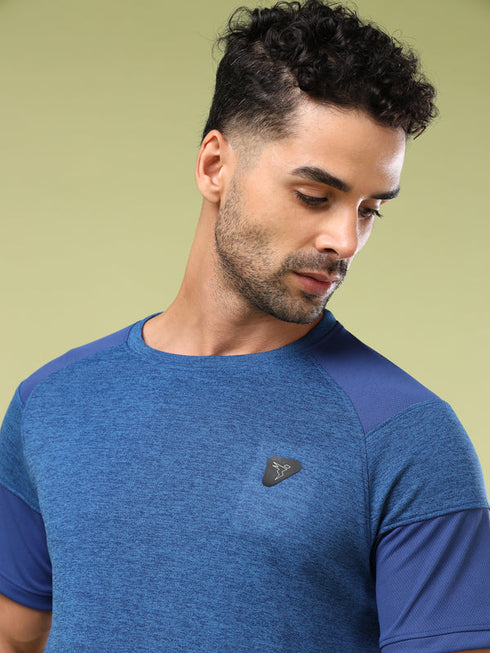 Men Solid Slim Fit Crew Neck T-shirt with DOUBLE COOL