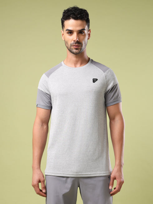 Men Solid Slim Fit Crew Neck T-shirt with DOUBLE COOL