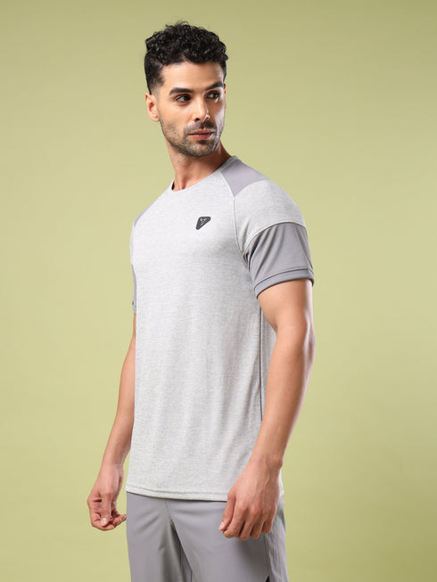 Men Solid Slim Fit Crew Neck T-shirt with DOUBLE COOL