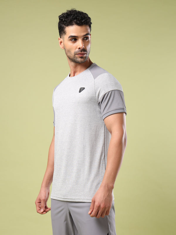 Men Solid Slim Fit Crew Neck T-shirt with DOUBLE COOL