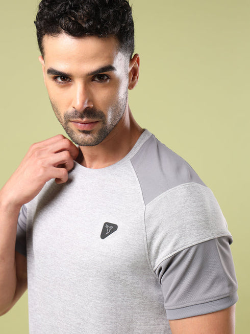 Men Solid Slim Fit Crew Neck T-shirt with DOUBLE COOL