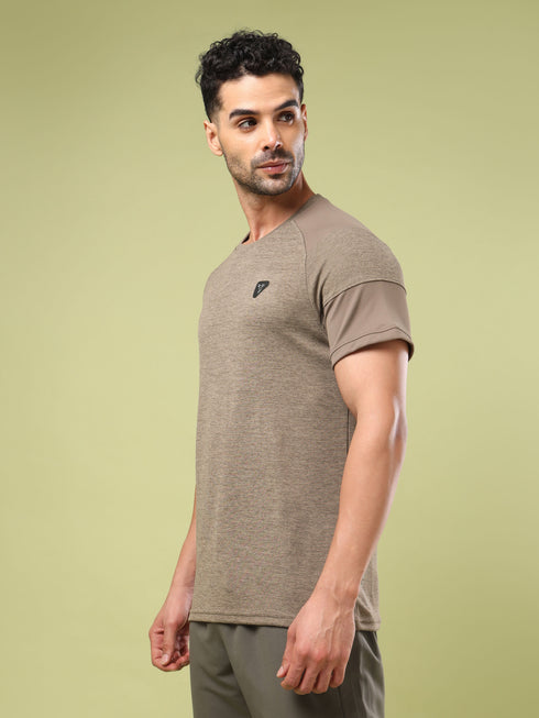 Men Solid Slim Fit Crew Neck T-shirt with DOUBLE COOL