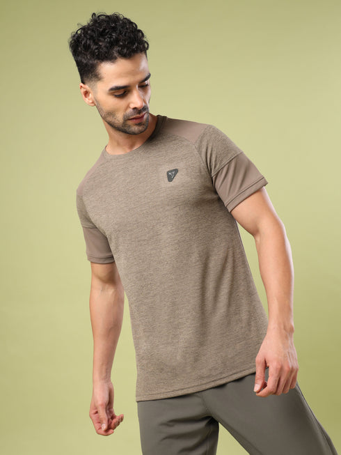 Men Solid Slim Fit Crew Neck T-shirt with DOUBLE COOL