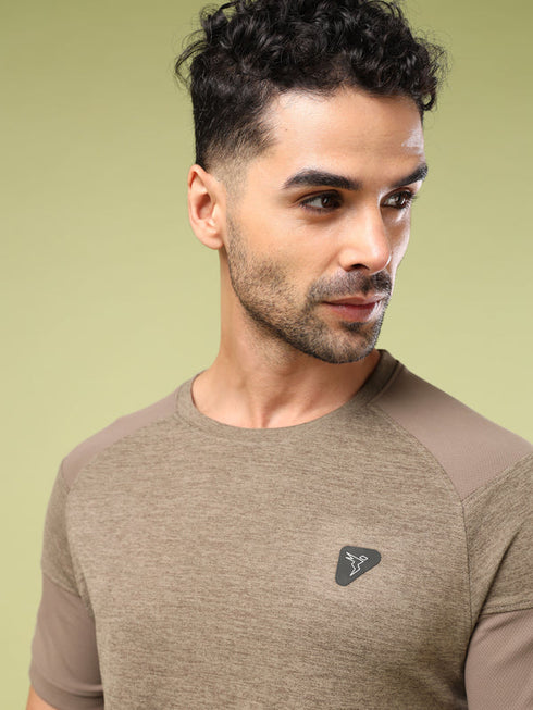 Men Solid Slim Fit Crew Neck T-shirt with DOUBLE COOL