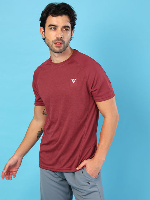 Men Solid Slim Fit Crew Neck T-shirt with DOUBLE COOL