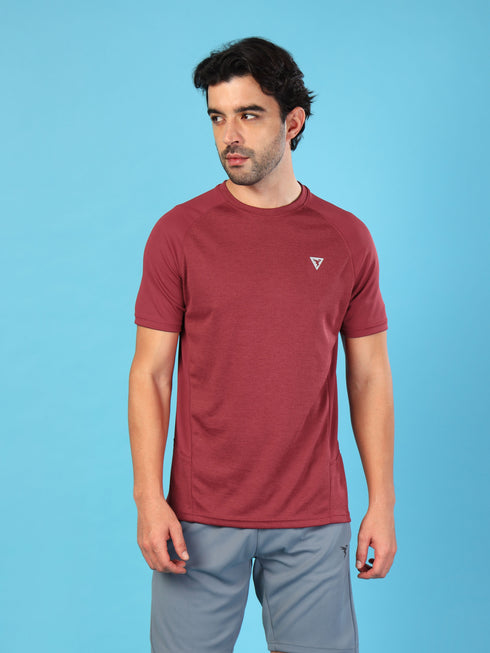 Men Solid Slim Fit Crew Neck T-shirt with DOUBLE COOL