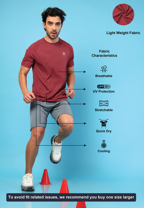 Men Solid Slim Fit Crew Neck T-shirt with DOUBLE COOL