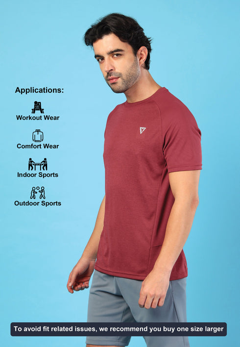 Men Solid Slim Fit Crew Neck T-shirt with DOUBLE COOL