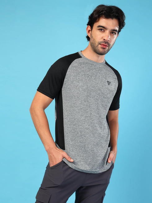 Men Solid Slim Fit Crew Neck T-shirt with DOUBLE COOL