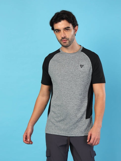 Men Solid Slim Fit Crew Neck T-shirt with DOUBLE COOL