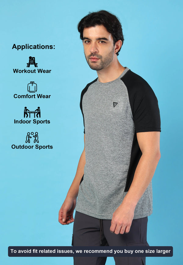 Men Solid Slim Fit Crew Neck T-shirt with DOUBLE COOL
