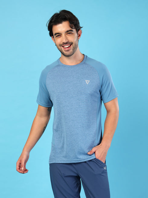 Men Solid Slim Fit Crew Neck T-shirt with DOUBLE COOL
