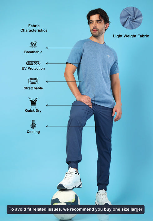 Men Solid Slim Fit Crew Neck T-shirt with DOUBLE COOL