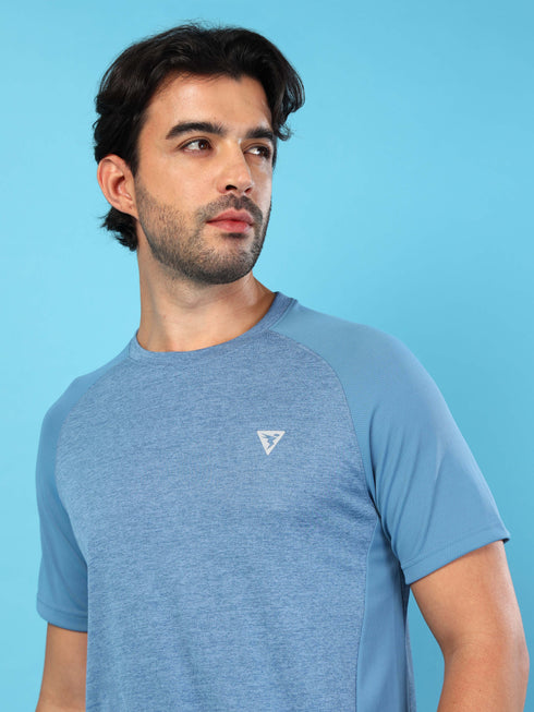 Men Solid Slim Fit Crew Neck T-shirt with DOUBLE COOL