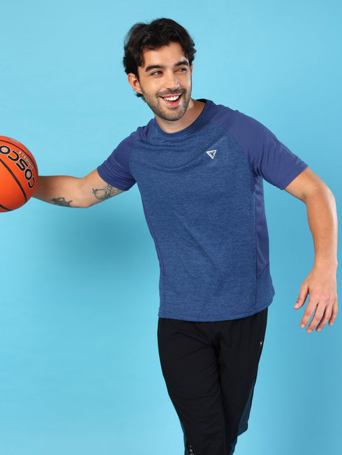 Men Solid Slim Fit Crew Neck T-shirt with DOUBLE COOL