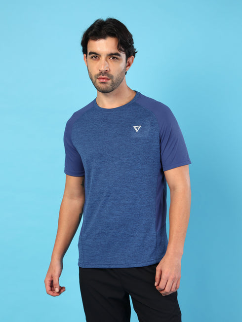Men Solid Slim Fit Crew Neck T-shirt with DOUBLE COOL