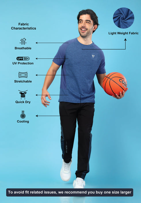 Men Solid Slim Fit Crew Neck T-shirt with DOUBLE COOL