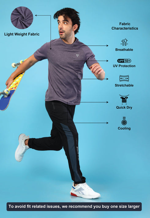 Men Solid Slim Fit Crew Neck T-shirt with DOUBLE COOL