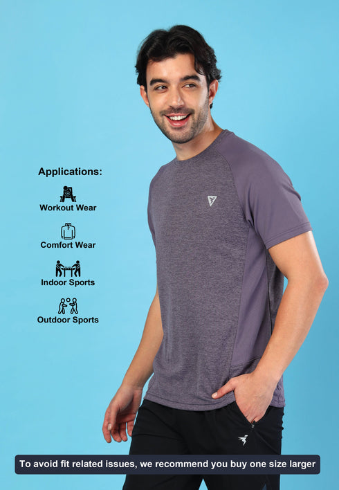 Men Solid Slim Fit Crew Neck T-shirt with DOUBLE COOL